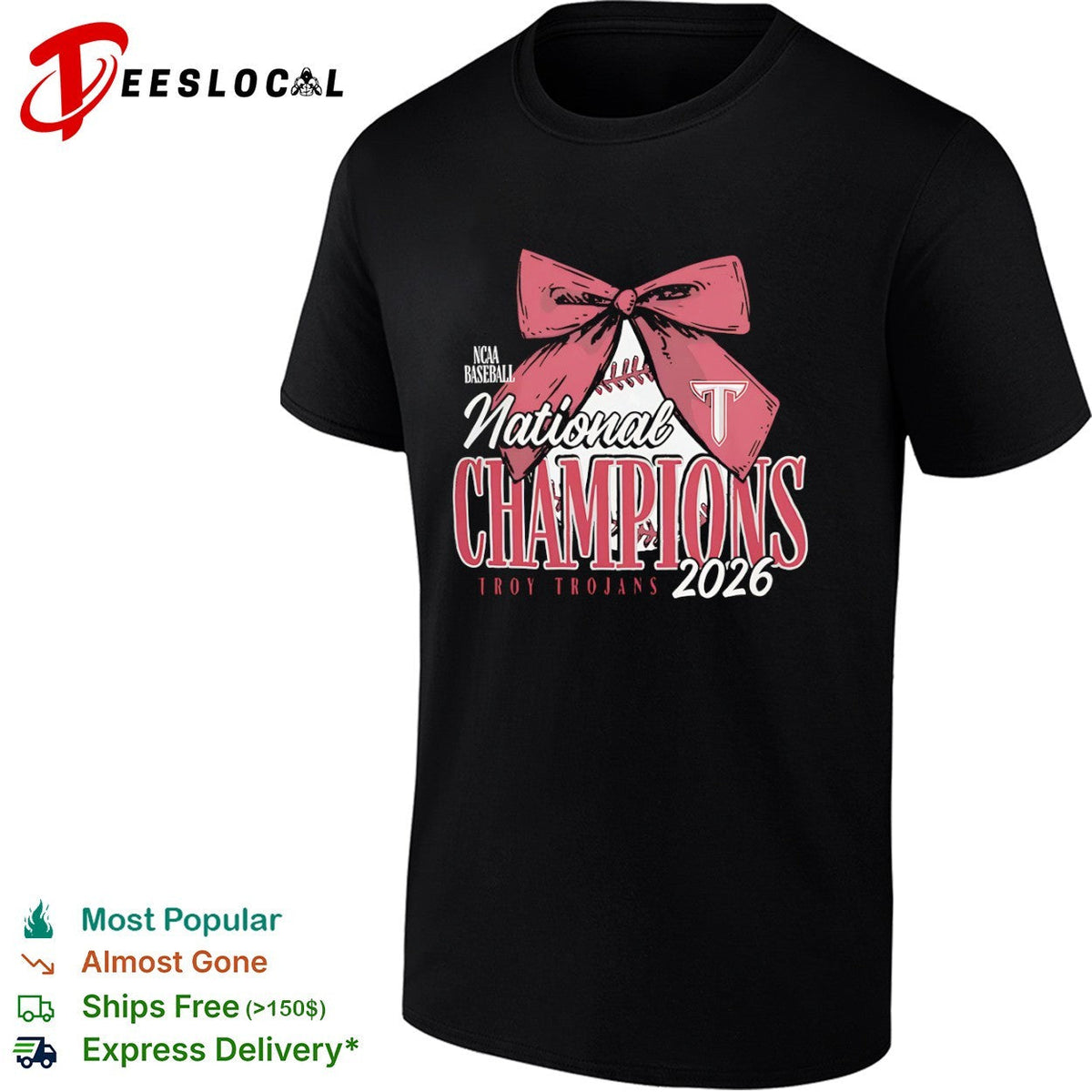 Troy Trojans NCAA Baseball National Champions 2026 Bow Logo shirt Unisex