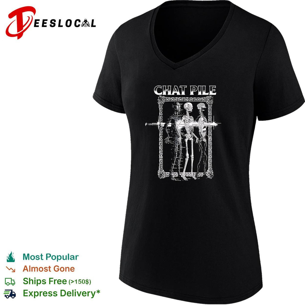 Two skeletons portrait ornate baroque frame gothic black shirt Unisex