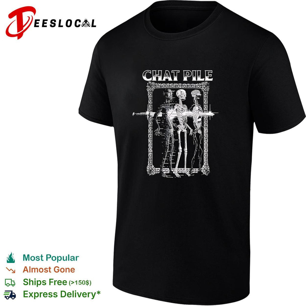 Two skeletons portrait ornate baroque frame gothic black shirt Unisex