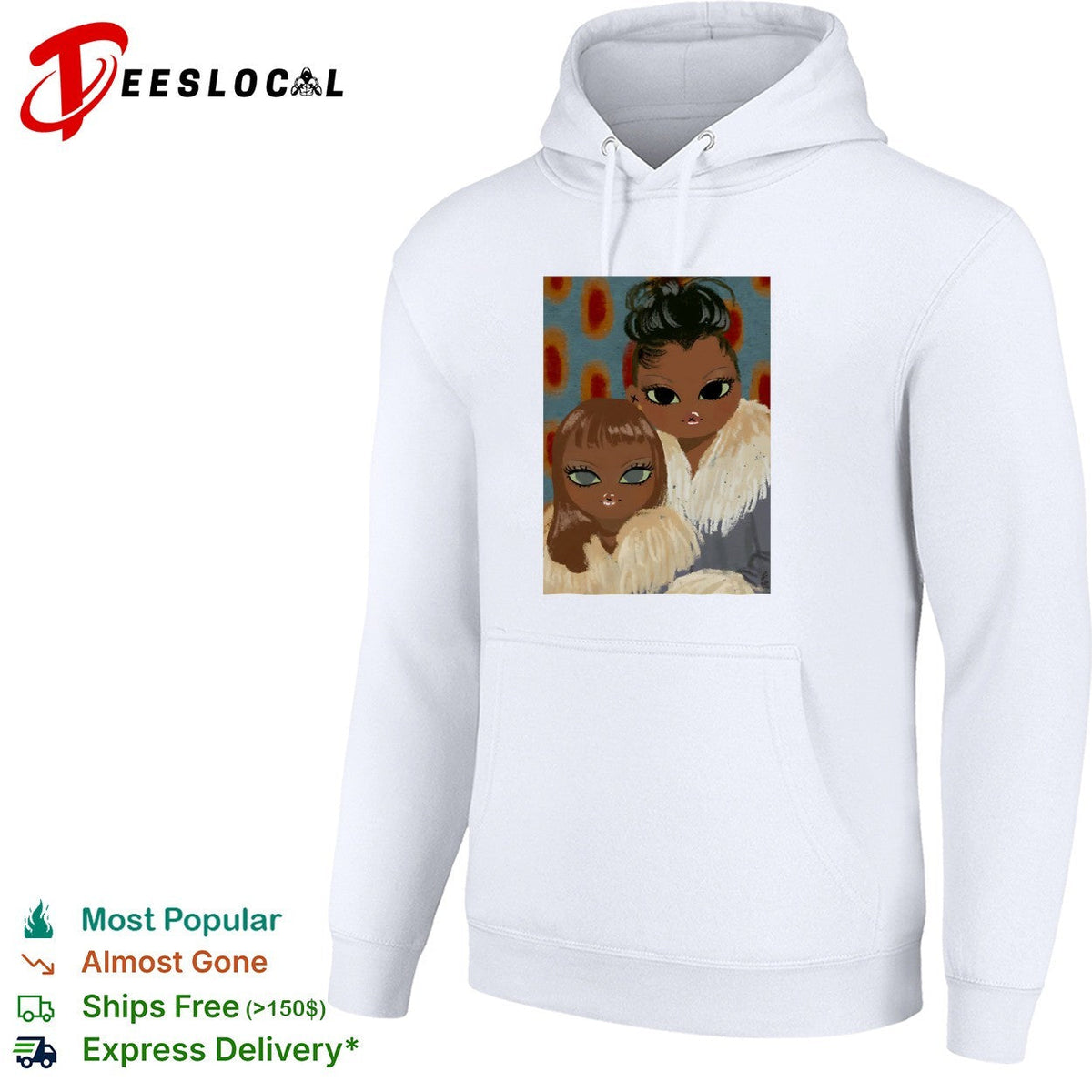 Two women portrait fur coats stylized illustration shirt Unisex