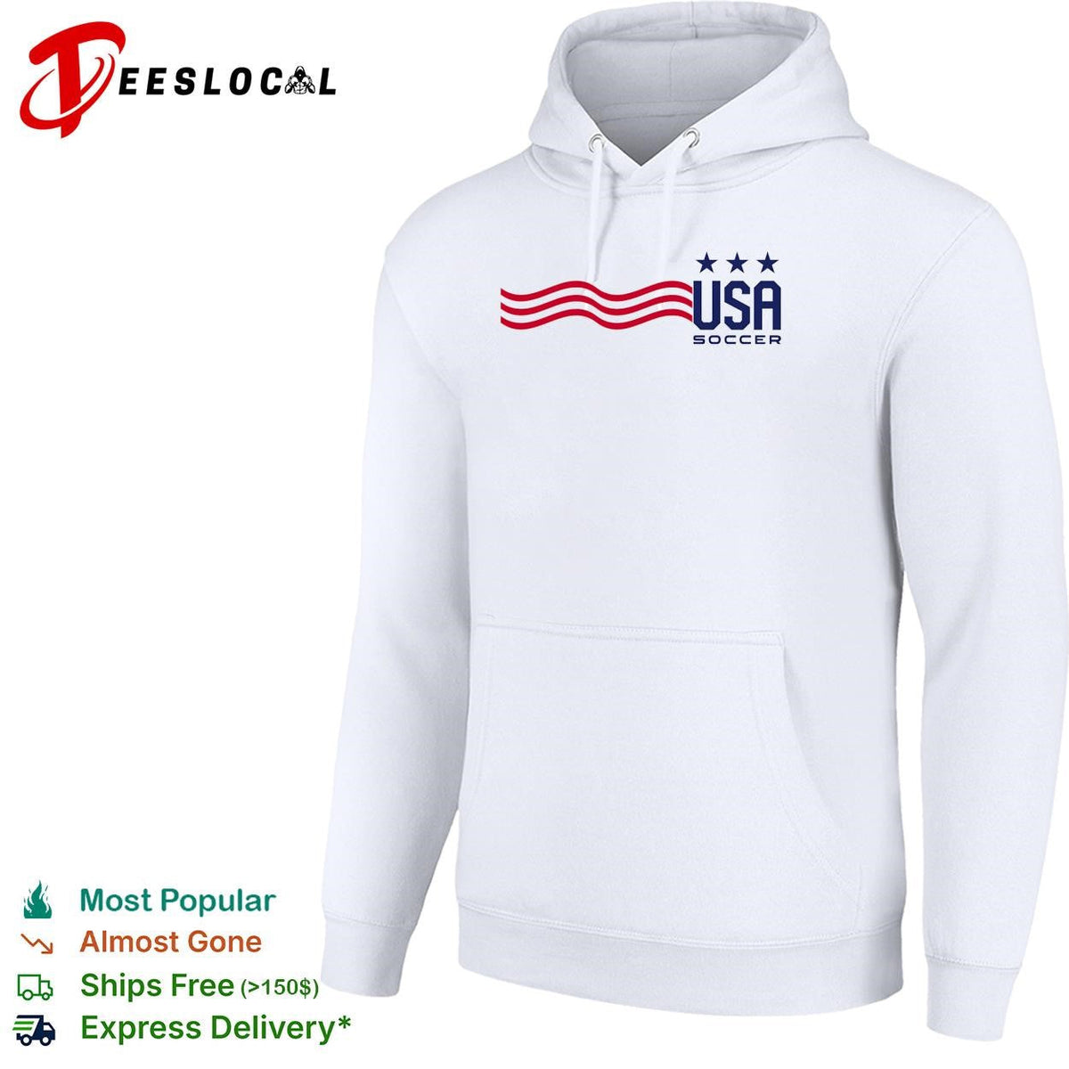 USA Soccer wavy stripes flag three stars minimal white shirt Unisex