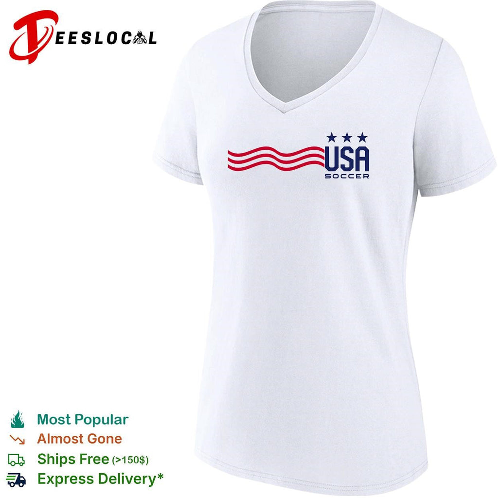 USA Soccer wavy stripes flag three stars minimal white shirt Unisex