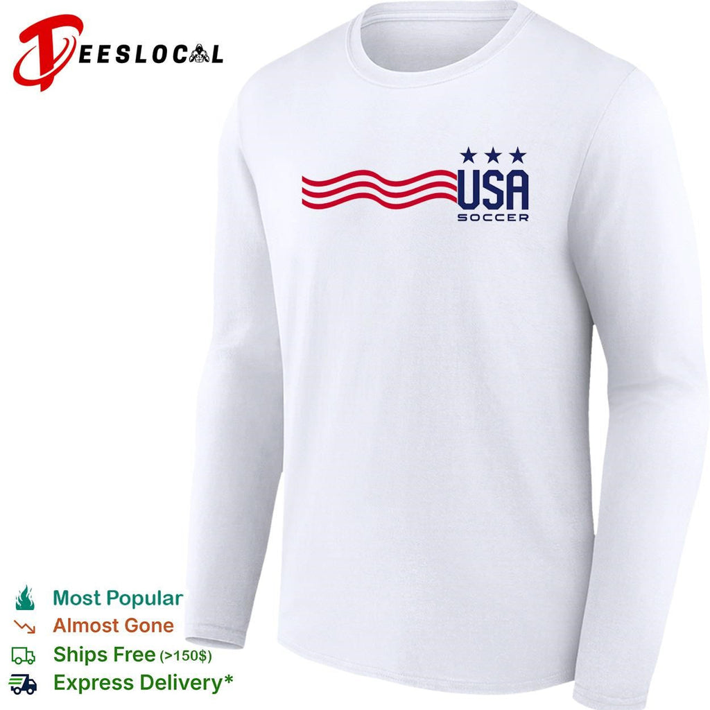 USA Soccer wavy stripes flag three stars minimal white shirt Unisex