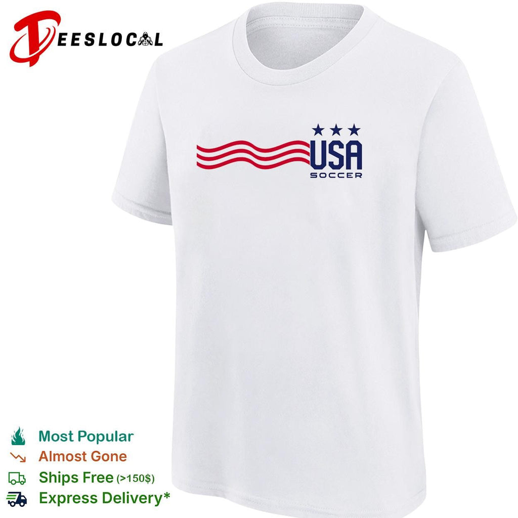 USA Soccer wavy stripes flag three stars minimal white shirt Unisex