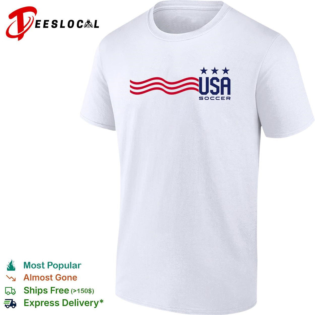USA Soccer wavy stripes flag three stars minimal white shirt Unisex