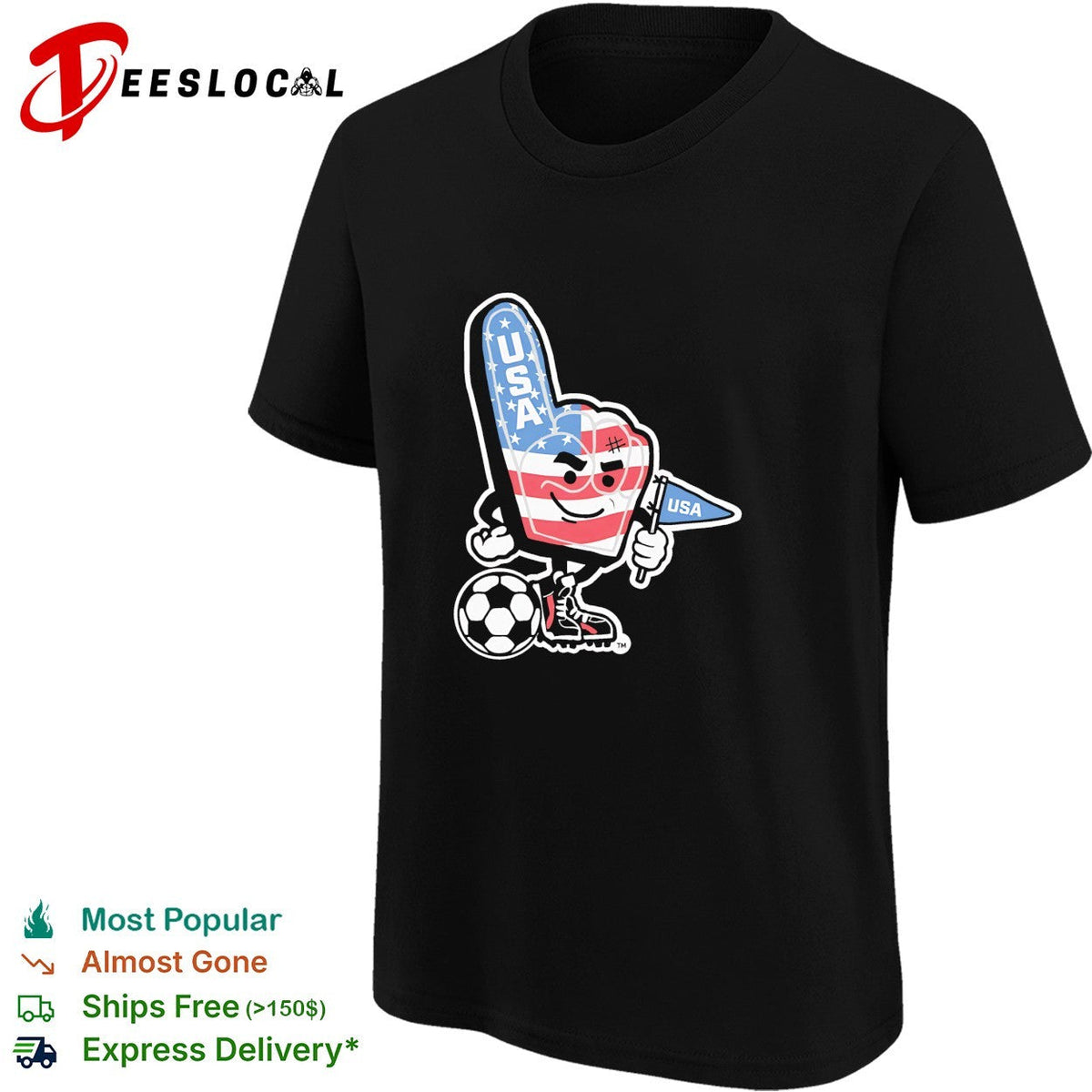 USA foam finger soccer mascot patriotic fan World Cup shirt Unisex