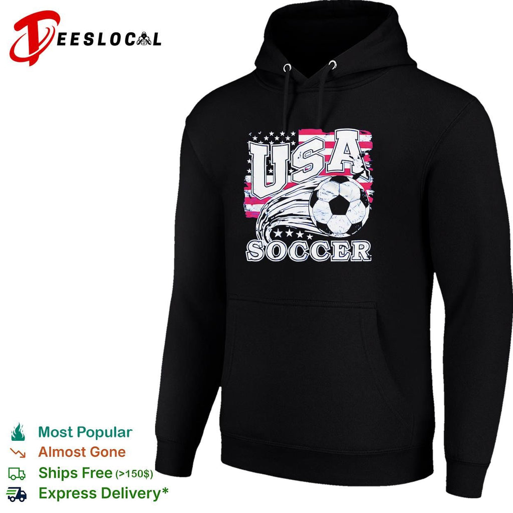 USA soccer ball flag stars patriotic blue shirt Unisex