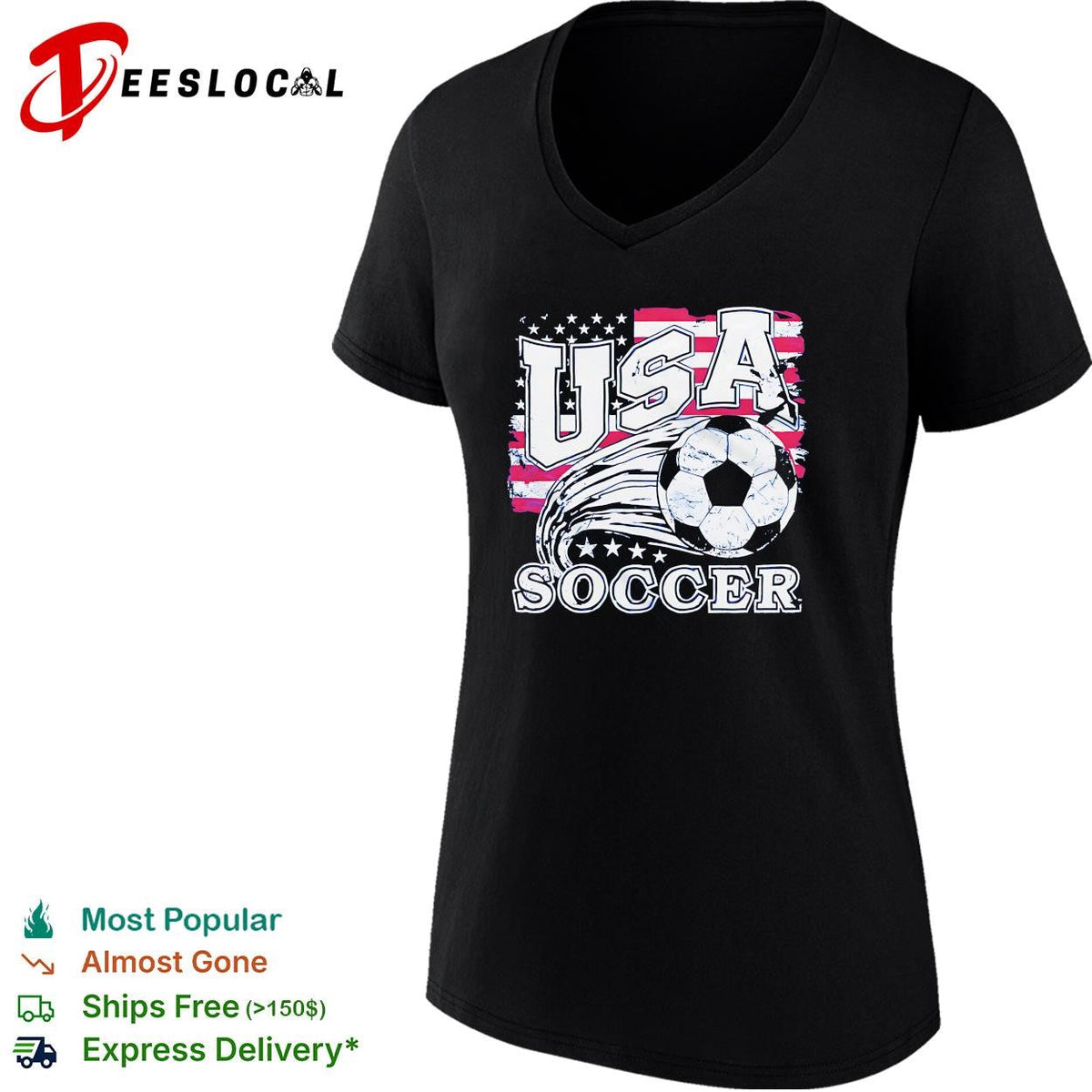 USA soccer ball flag stars patriotic blue shirt Unisex