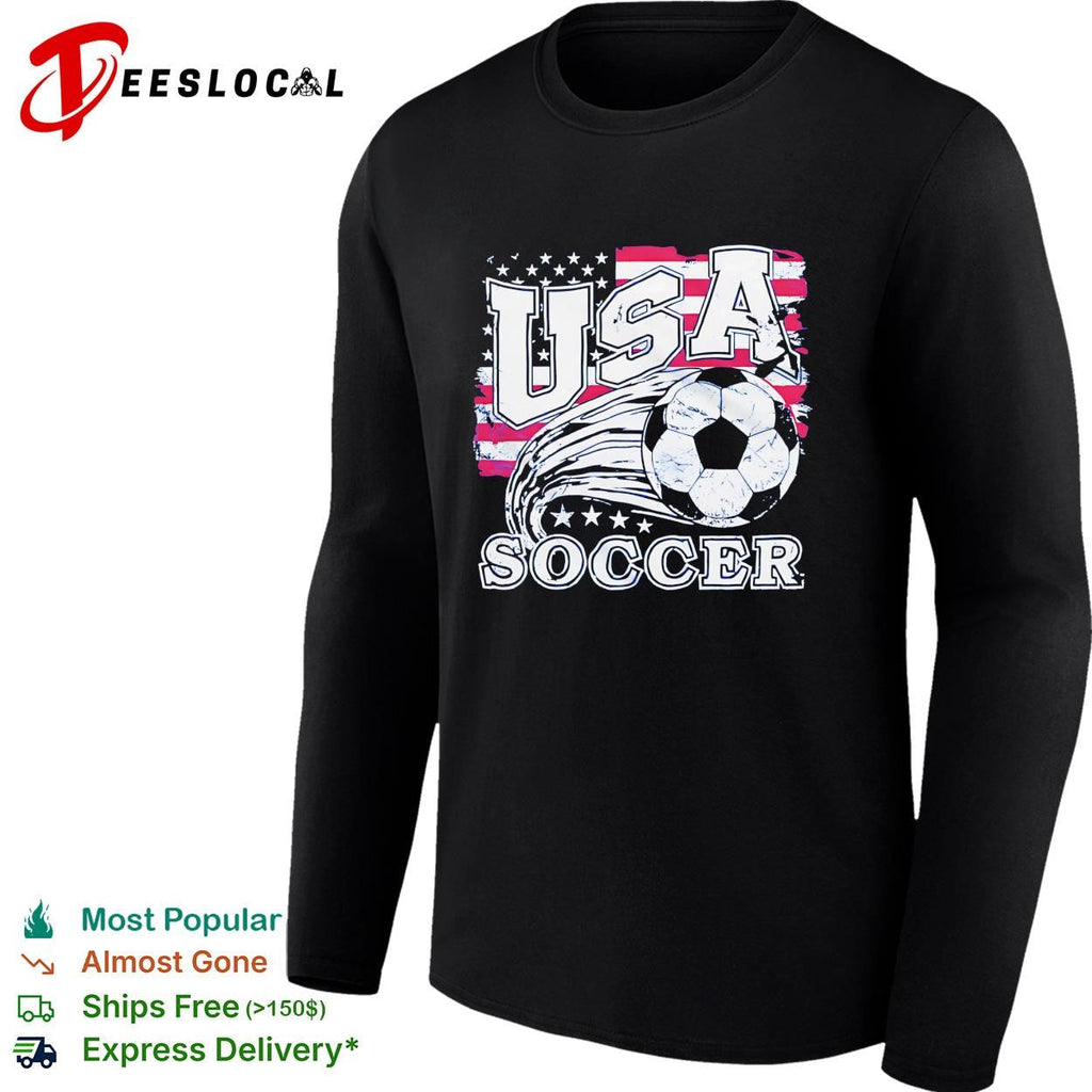 USA soccer ball flag stars patriotic blue shirt Unisex