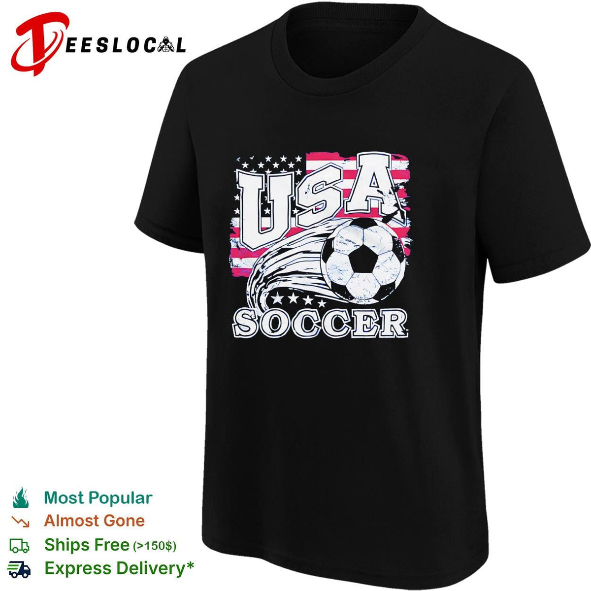 USA soccer ball flag stars patriotic blue shirt Unisex