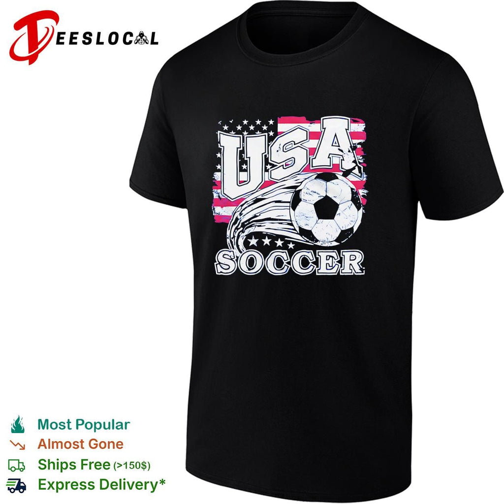 USA soccer ball flag stars patriotic blue shirt Unisex