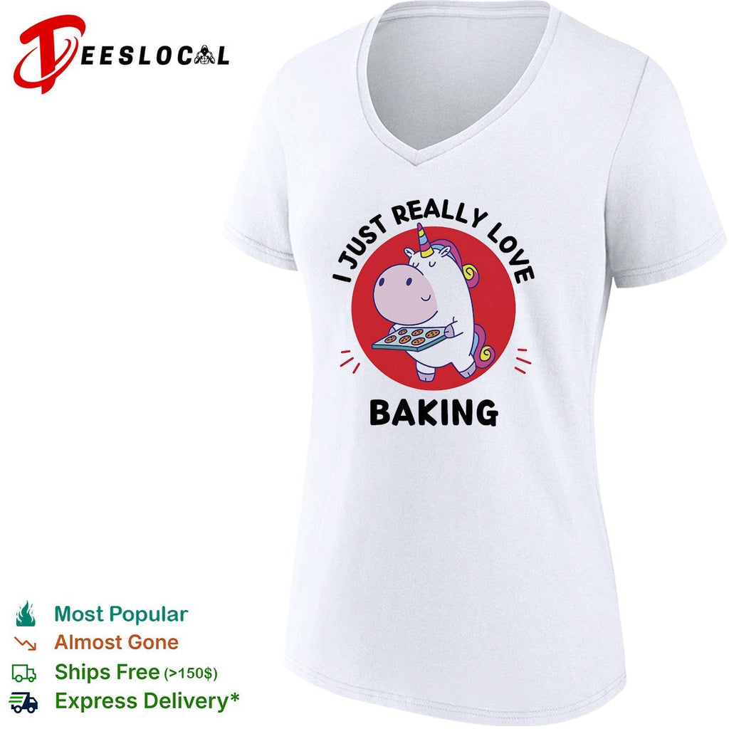 Unicorn holding baking tray I just really love baking shirt Unisex
