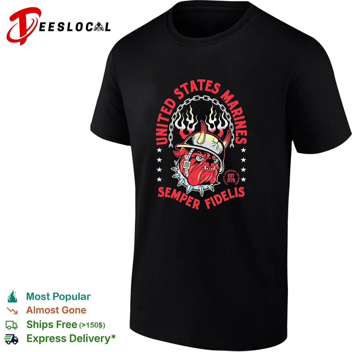 United States Marines Semper Fidelis bulldog flaming helmet est 1775 shirt Unisex