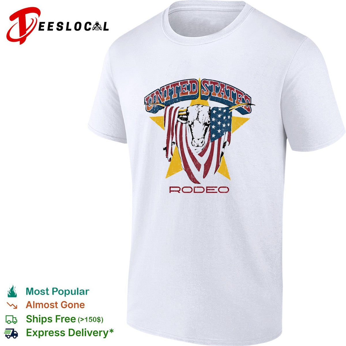 United States Rodeo Bull American Flag Yellow Star Country Western Rodeo shirt Unisex