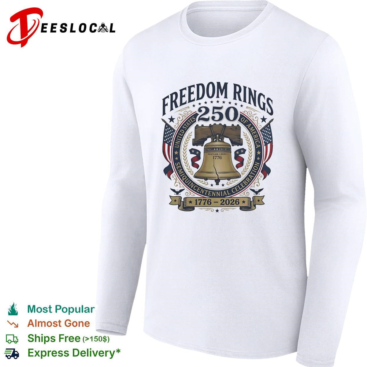 United States of America freedom rings 250 semiquincentennial celebration 1776 2026 liberty bell shirt