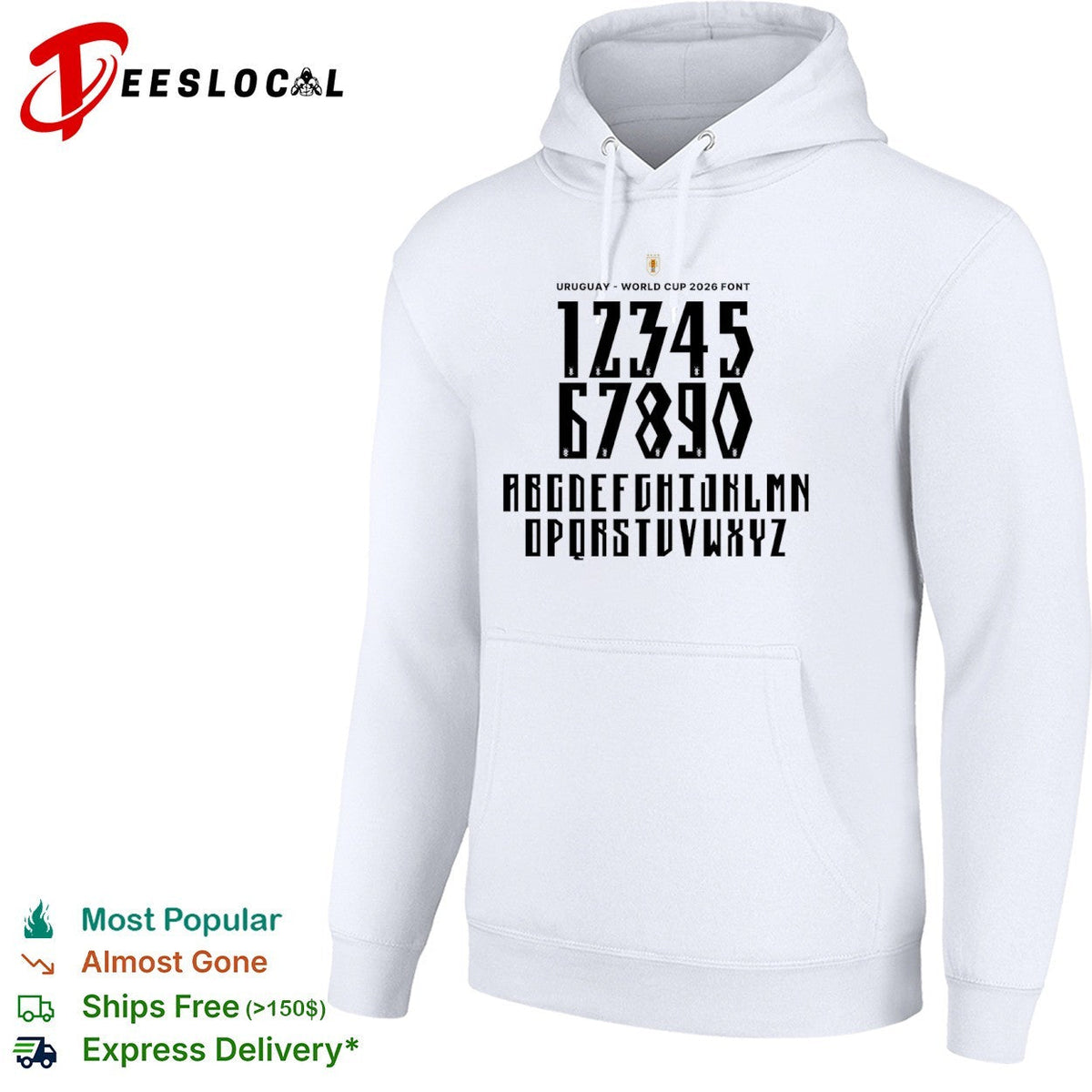Uruguay World Cup 2026 Font Alphabet Numbers Letters Custom Jersey Sports Shirt Unisex
