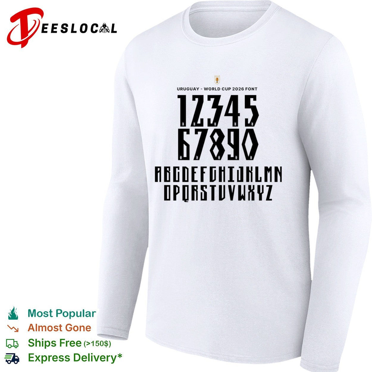 Uruguay World Cup 2026 Font Alphabet Numbers Letters Custom Jersey Sports Shirt Unisex
