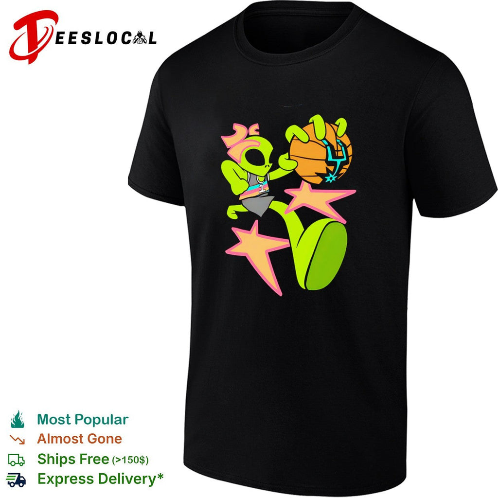 Victor Wembanyama San Antonio Spurs NBA Alien Retro Basketball Hoop Graphic shirt Unisex