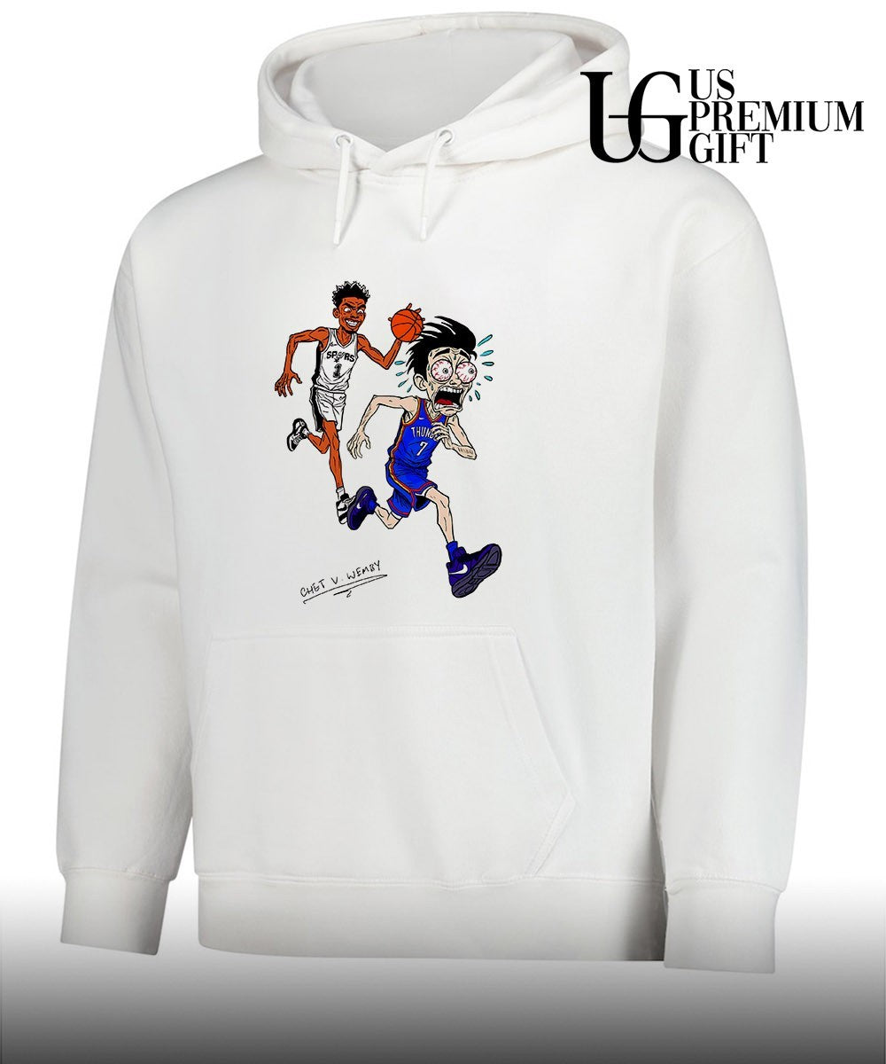 Victor Wembanyama chasing Chet Holmgren Spurs Thunder NBA basketball Finals 2026 NBA fan art shirt