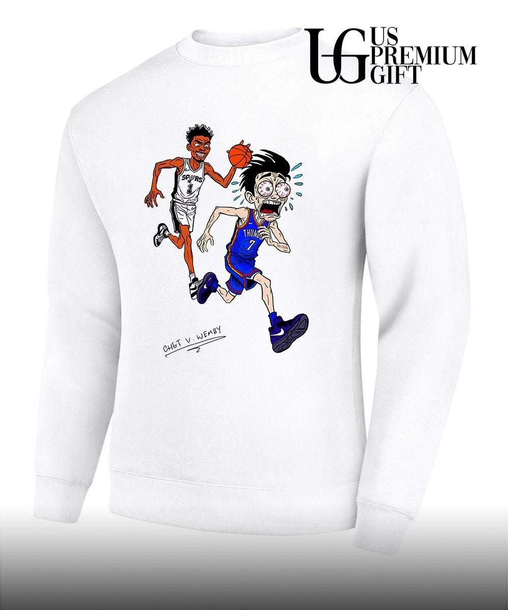Victor Wembanyama chasing Chet Holmgren Spurs Thunder NBA basketball Finals 2026 NBA fan art shirt
