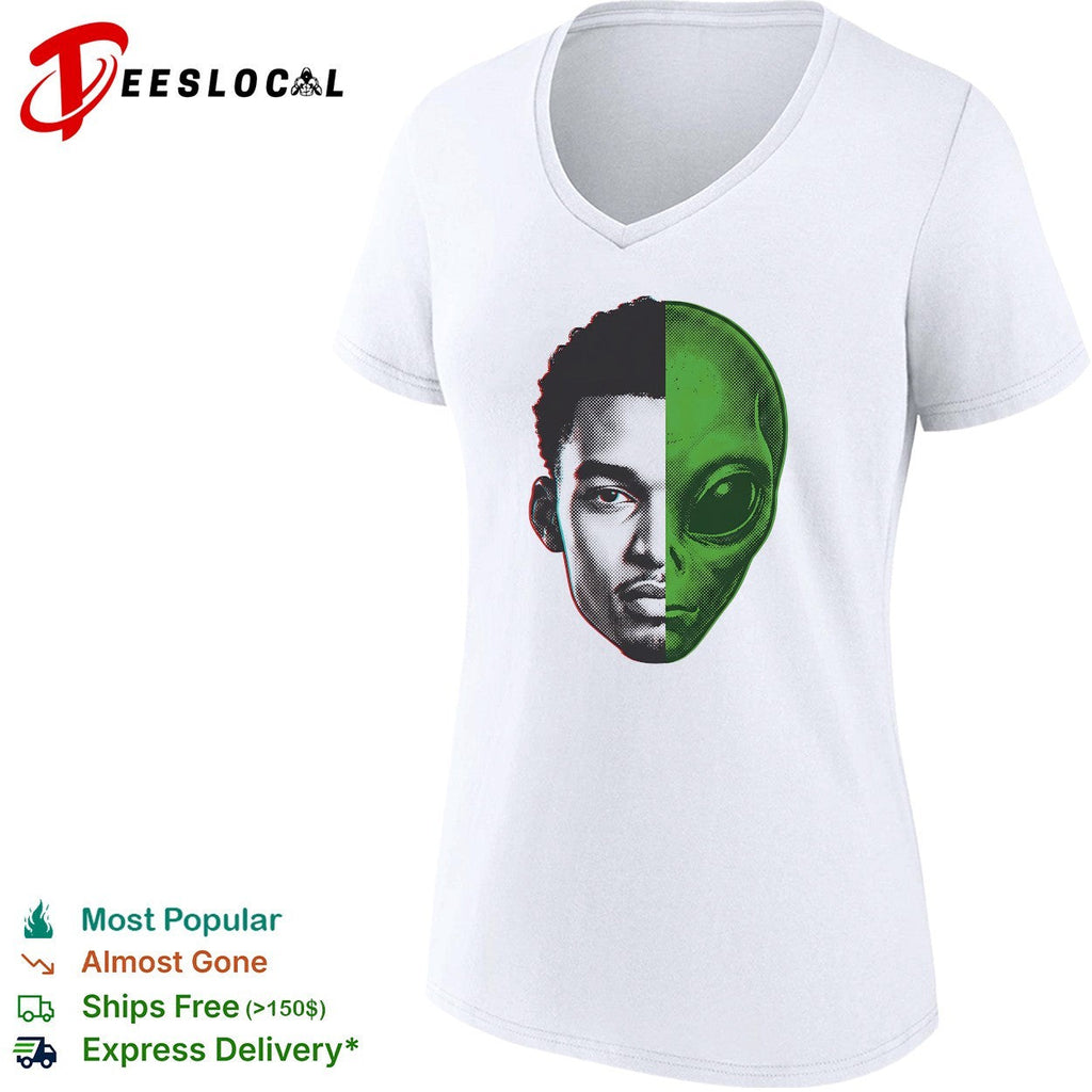 Victor Wembanyama half-face half-alien split portrait digital art shirt Unisex