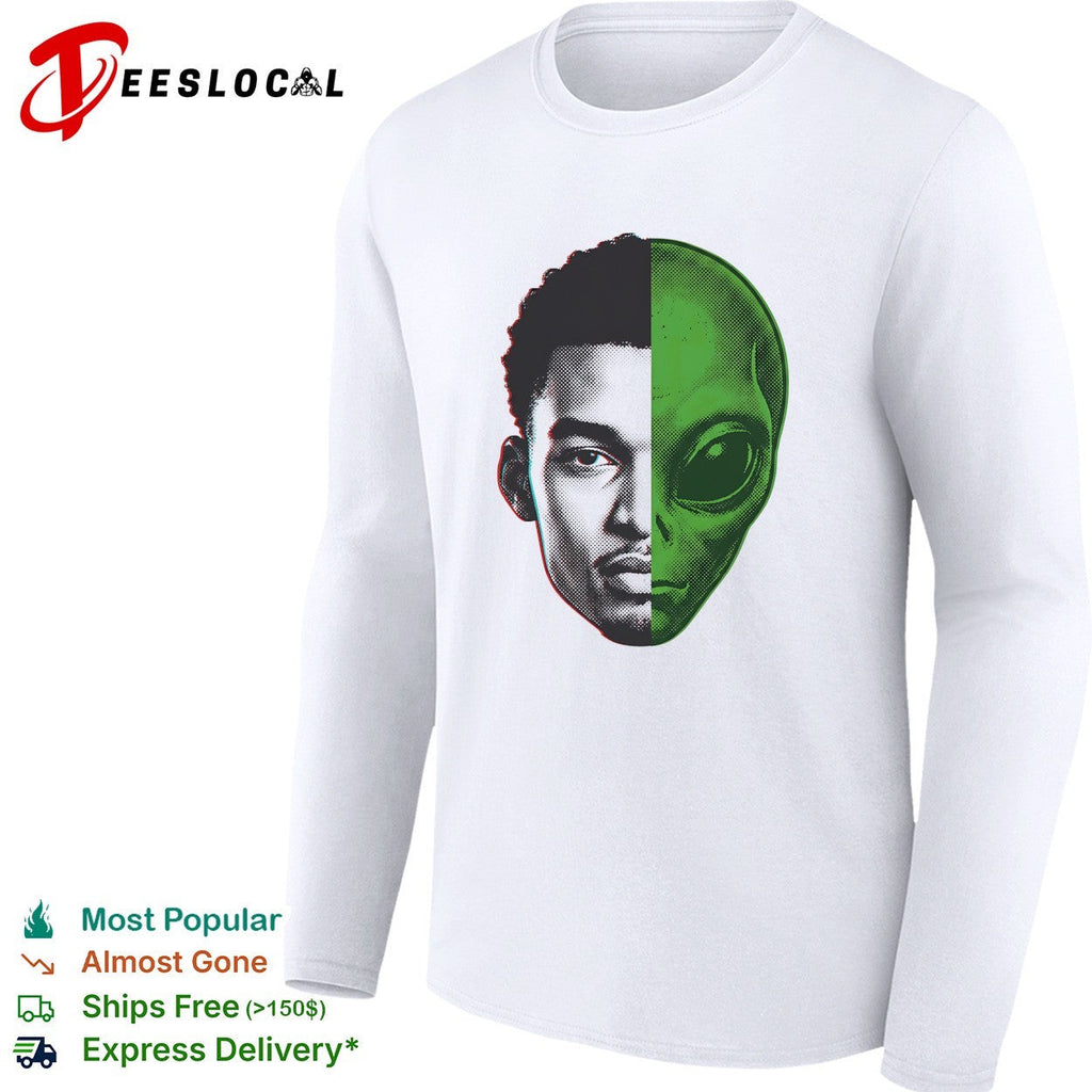 Victor Wembanyama half-face half-alien split portrait digital art shirt Unisex