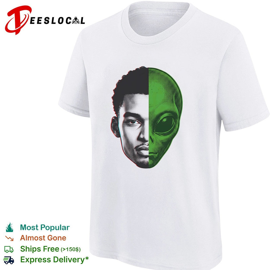 Victor Wembanyama half-face half-alien split portrait digital art shirt Unisex