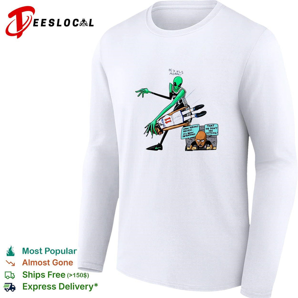 Victor Wembanyama vs Jalen Bruson alien NBA Flagrant review comic cartoon shirt Unisex