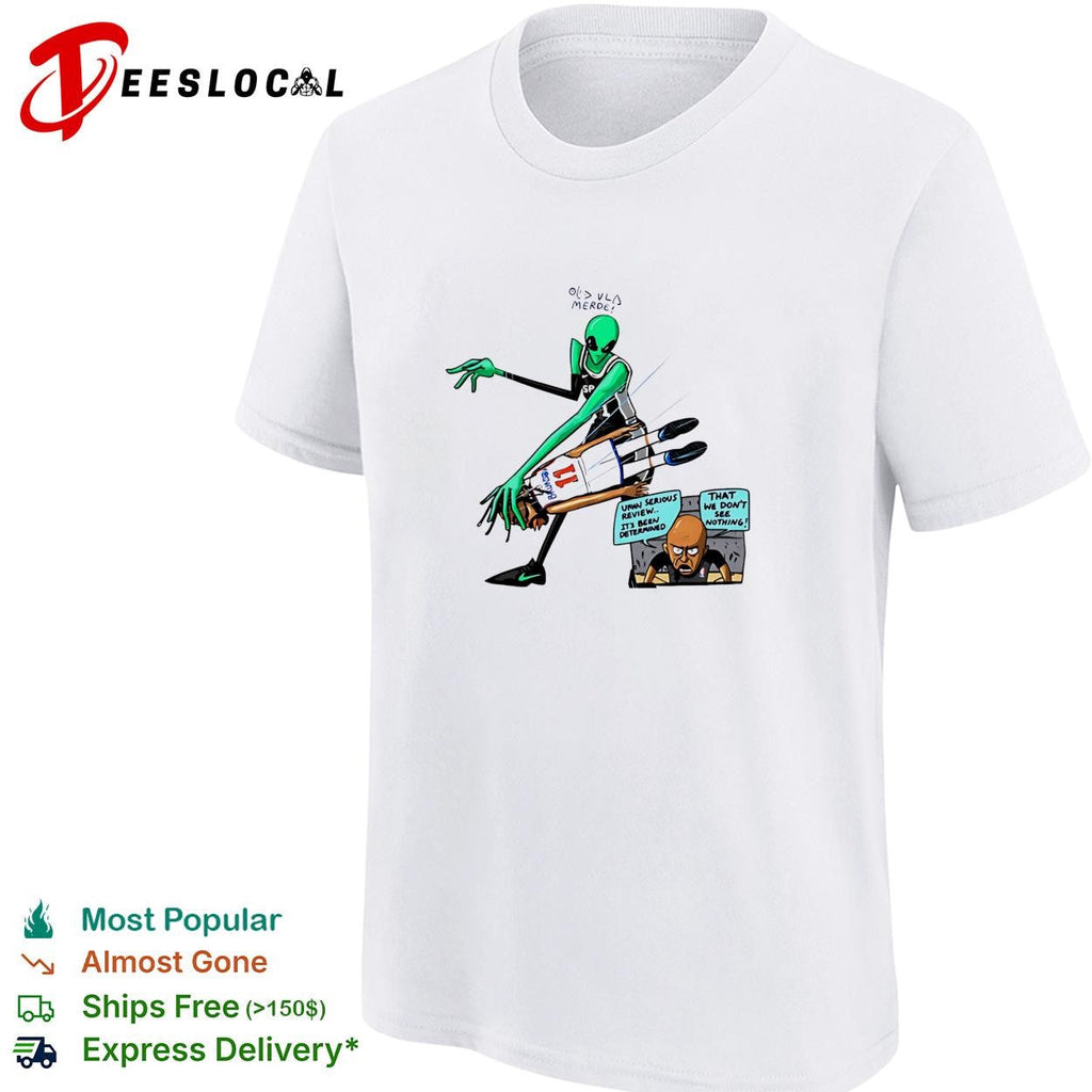 Victor Wembanyama vs Jalen Bruson alien NBA Flagrant review comic cartoon shirt Unisex