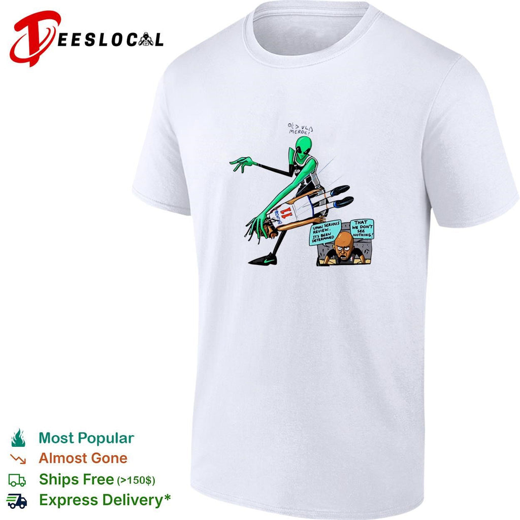 Victor Wembanyama vs Jalen Bruson alien NBA Flagrant review comic cartoon shirt Unisex