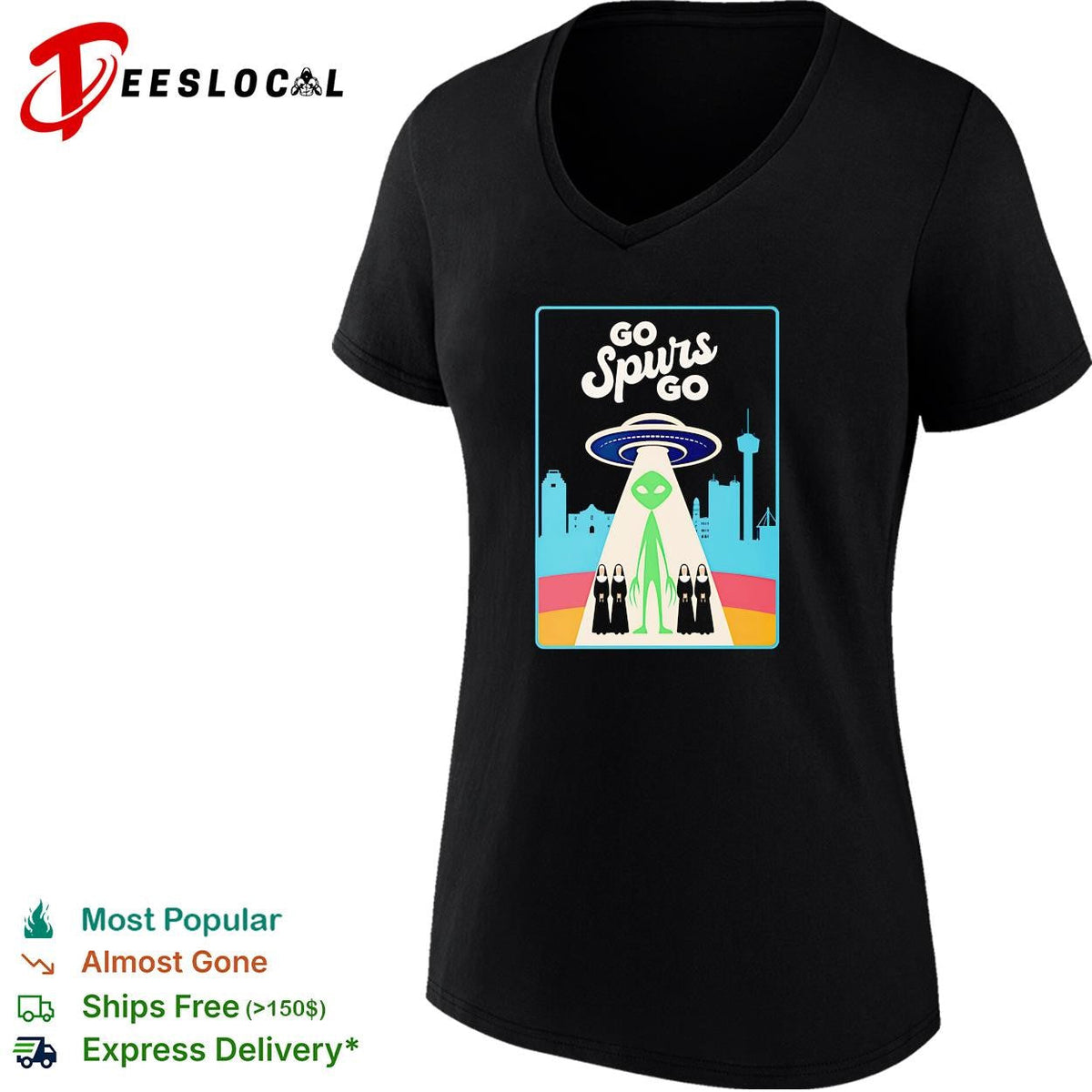 Victor Wemby Go Spurs Go alien UFO abduction San Antonio skyline retro poster shirt Unisex