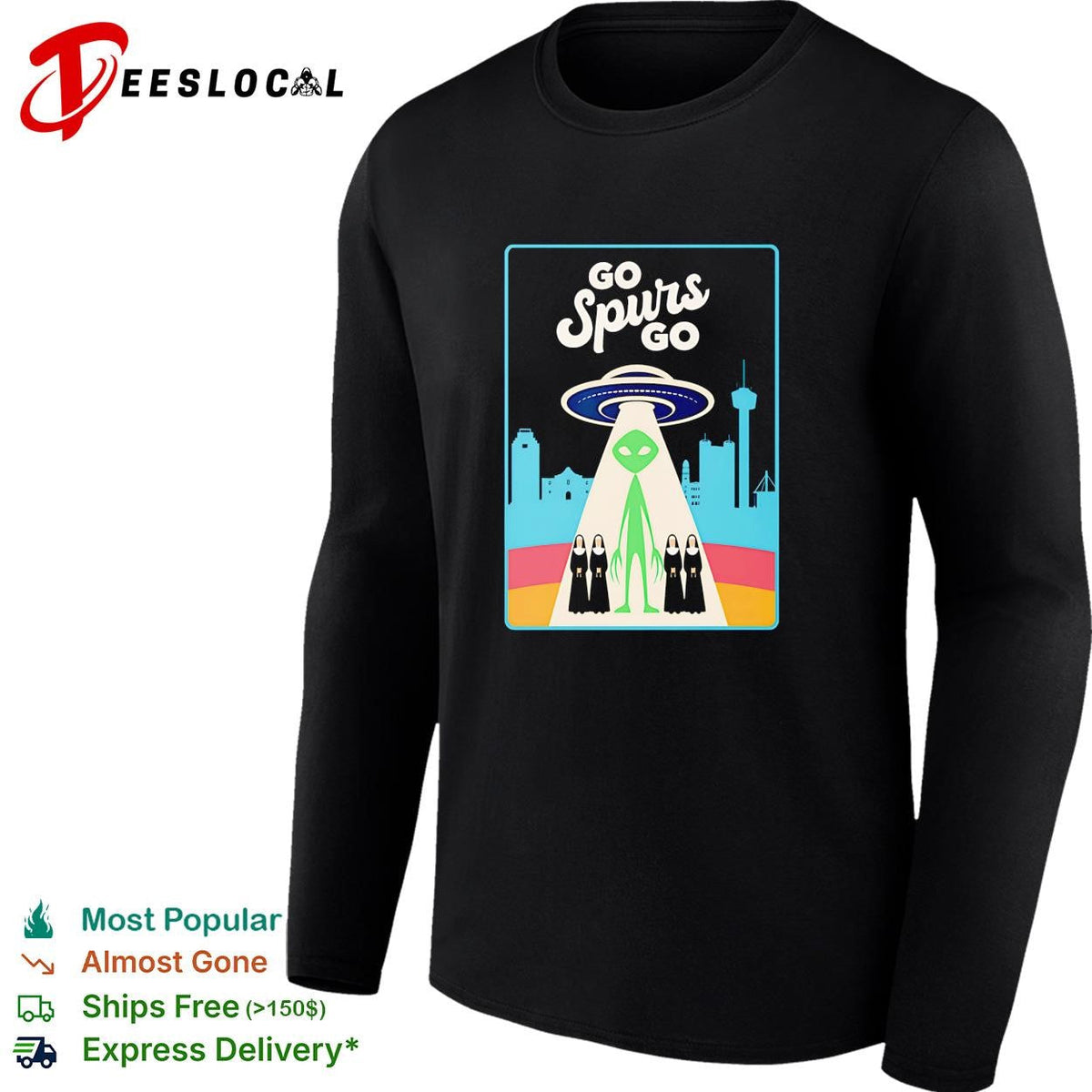 Victor Wemby Go Spurs Go alien UFO abduction San Antonio skyline retro poster shirt Unisex