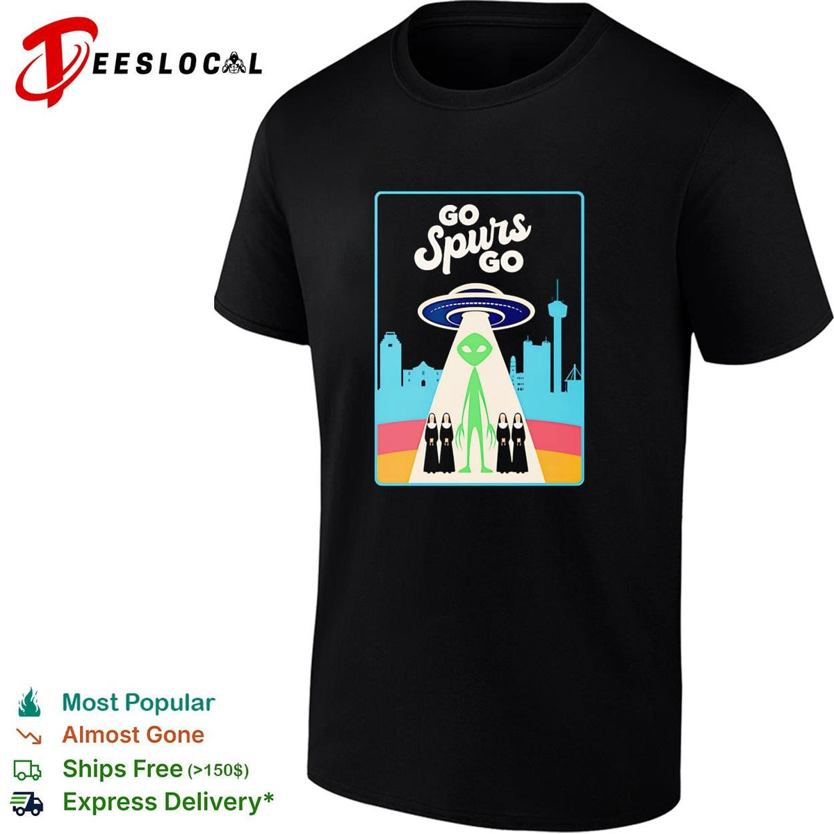 Victor Wemby Go Spurs Go alien UFO abduction San Antonio skyline retro poster shirt Unisex
