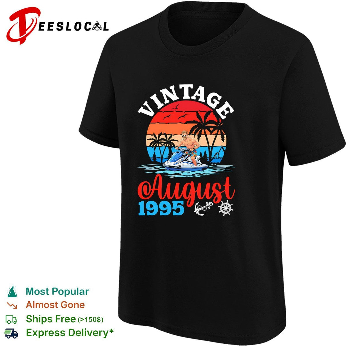 Vintage August 1995 Jet Ski Watercraft Tropical Sunset Ocean Beach Summer shirt Unisex
