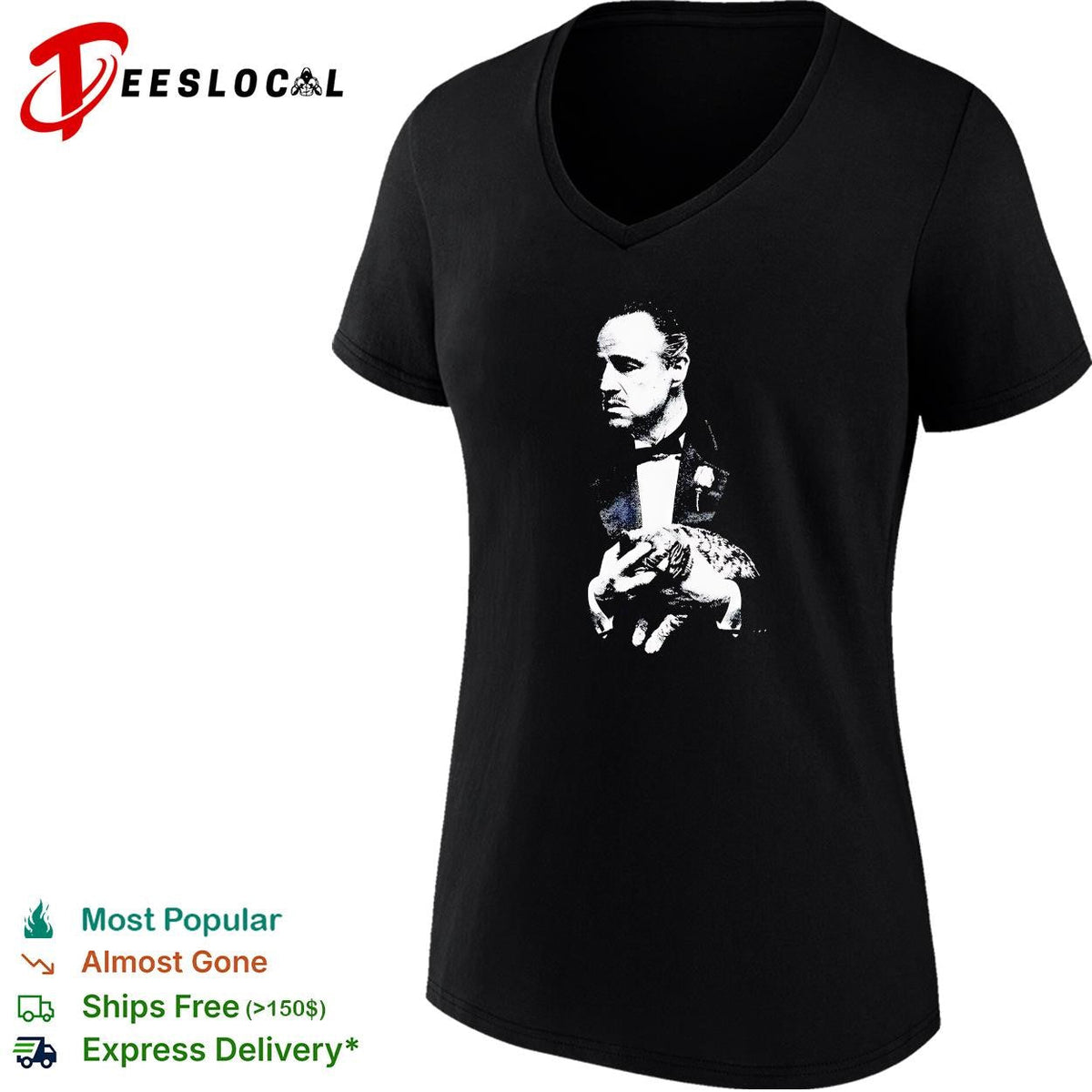 Vito Corleone The Godfather holding cat black white portrait shirt Unisex