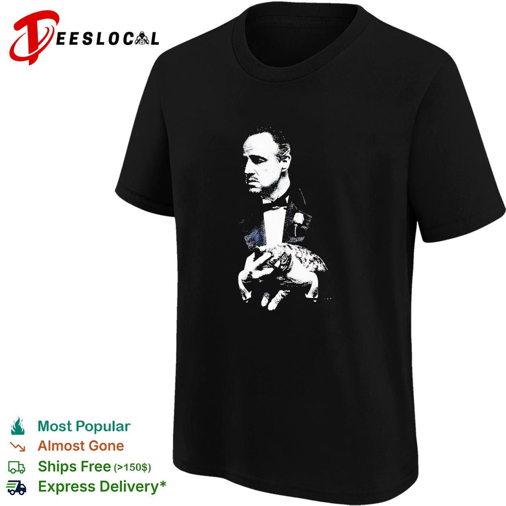 Vito Corleone The Godfather holding cat black white portrait shirt Unisex