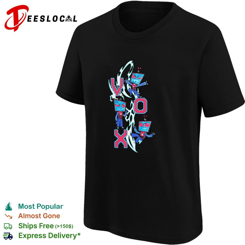 Vox Hazbin Hotel digital glitch art pixel font aesthetic charactershirt Unisex