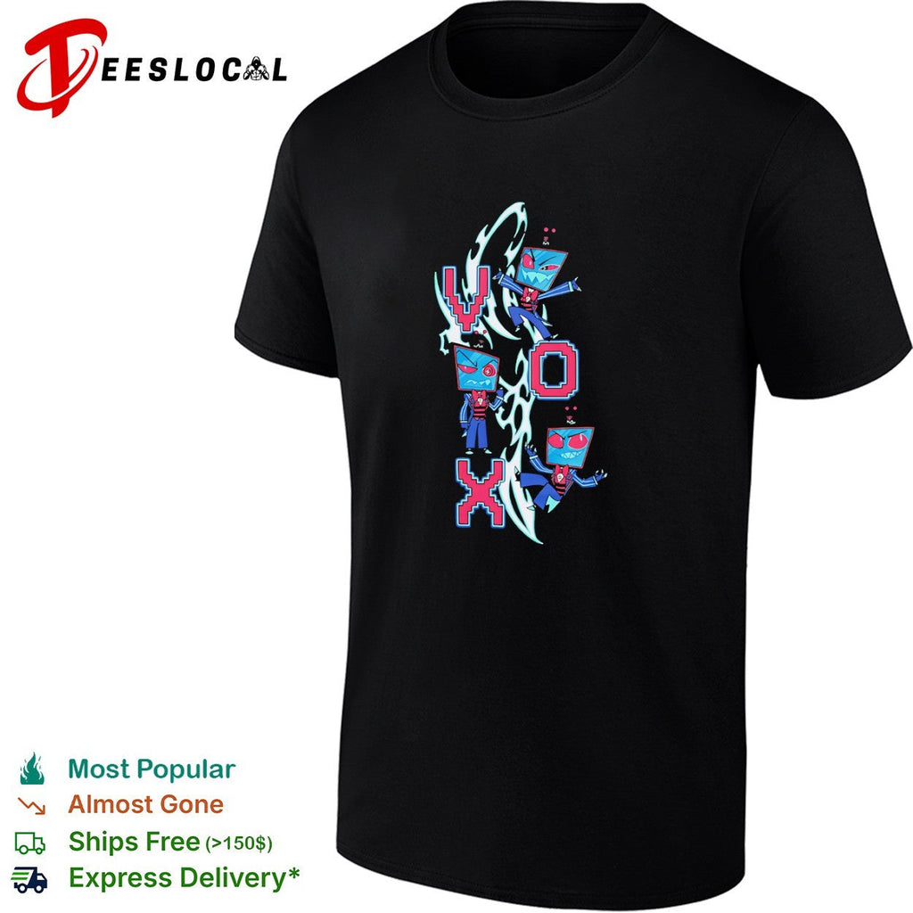Vox Hazbin Hotel digital glitch art pixel font aesthetic charactershirt Unisex