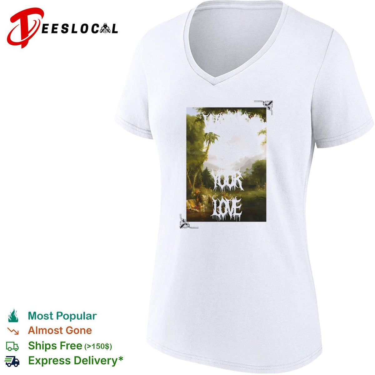 Waiting for your love Romantic Nature Landscape Painting Death Metal Font shirt Unisex