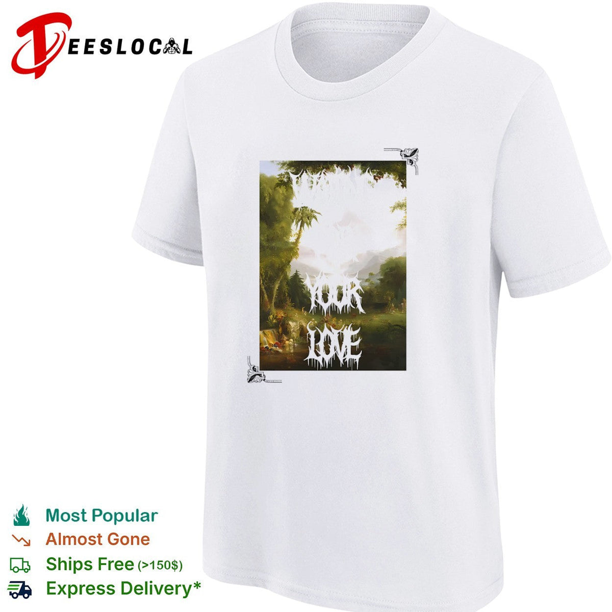 Waiting for your love Romantic Nature Landscape Painting Death Metal Font shirt Unisex
