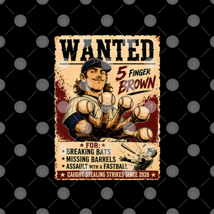 Wanted 5 Finger Brown Baseball T Shirt Unisex