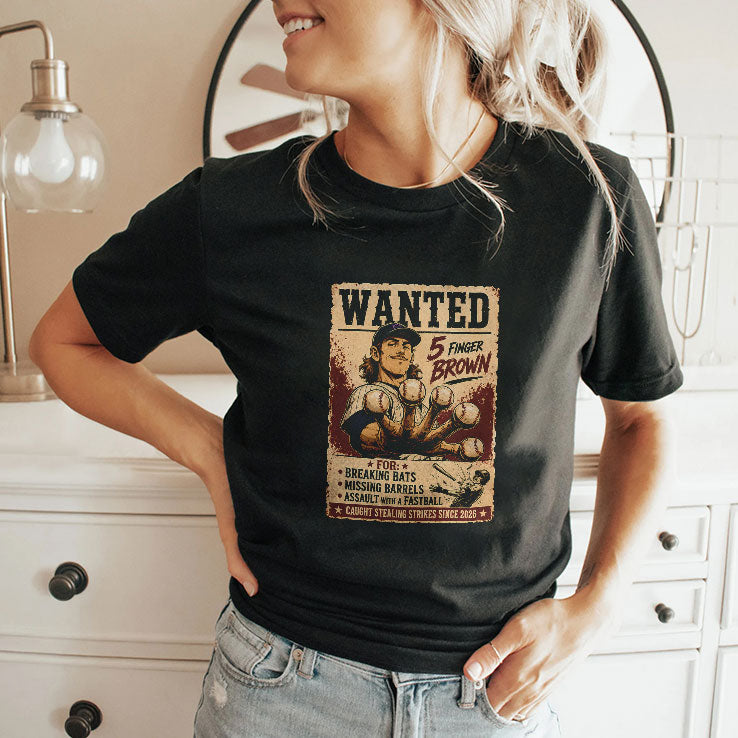Wanted 5 Finger Brown Baseball T Shirt Unisex