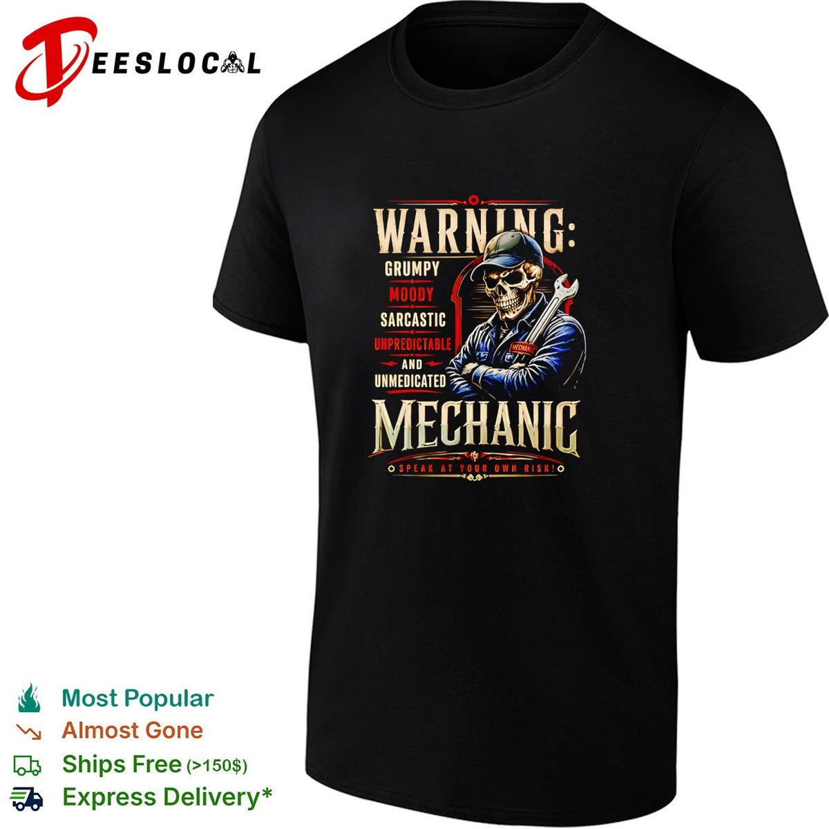 Warning grumpy moody sarcastic unpredictable and unmedicated mechanic speak at your own risk shirt