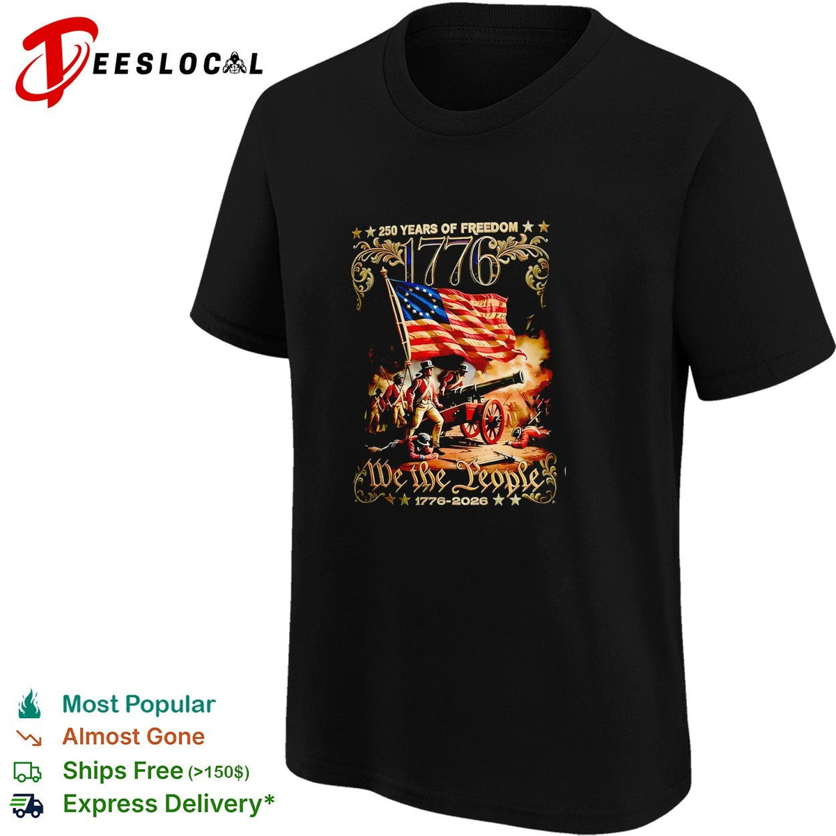 We the people 1776 250 years of freedom revolutionary war soldiers cannon shirt Unisex