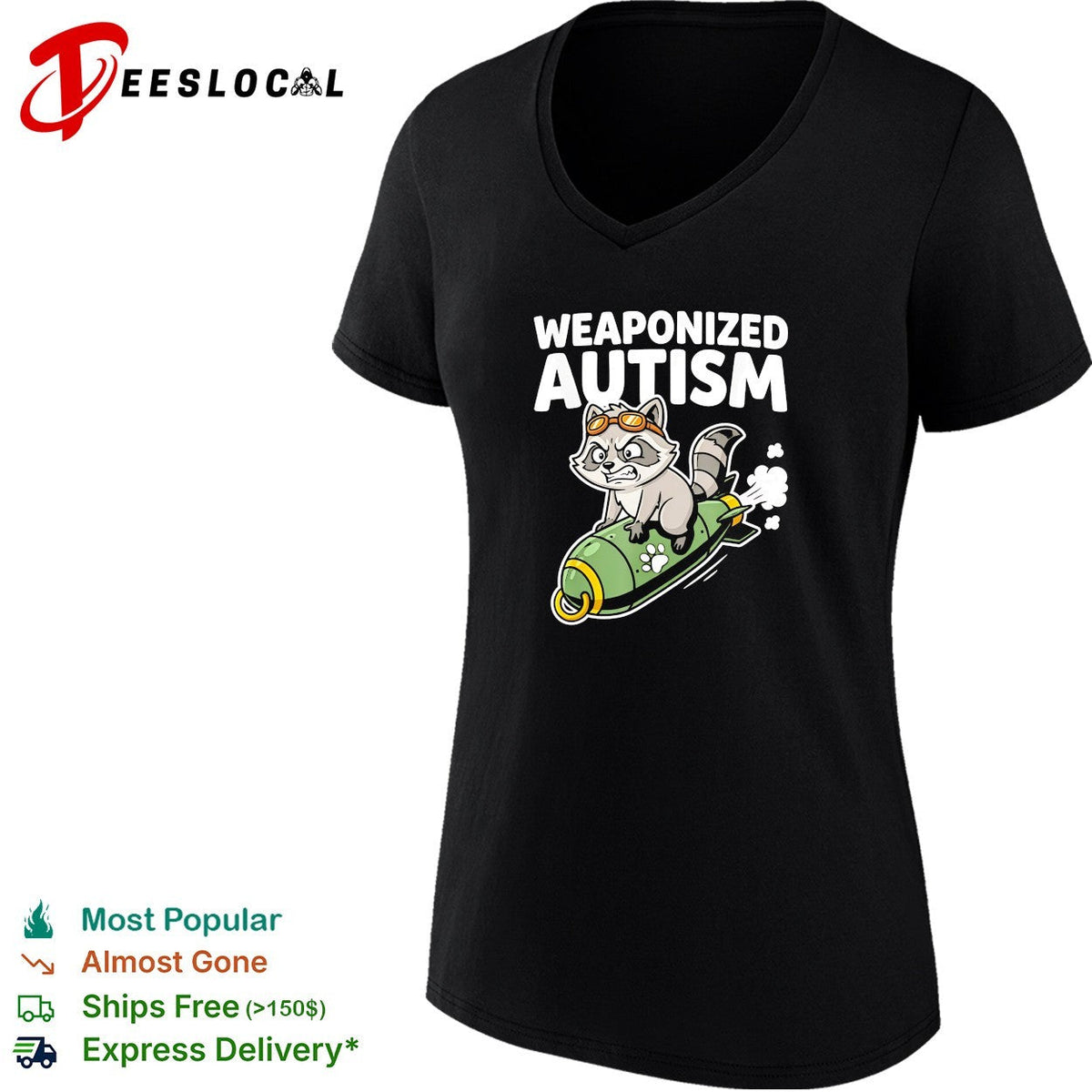 Weaponized autism raccoon riding rocket bomb funny parody humor casual cotton shirt Unisex