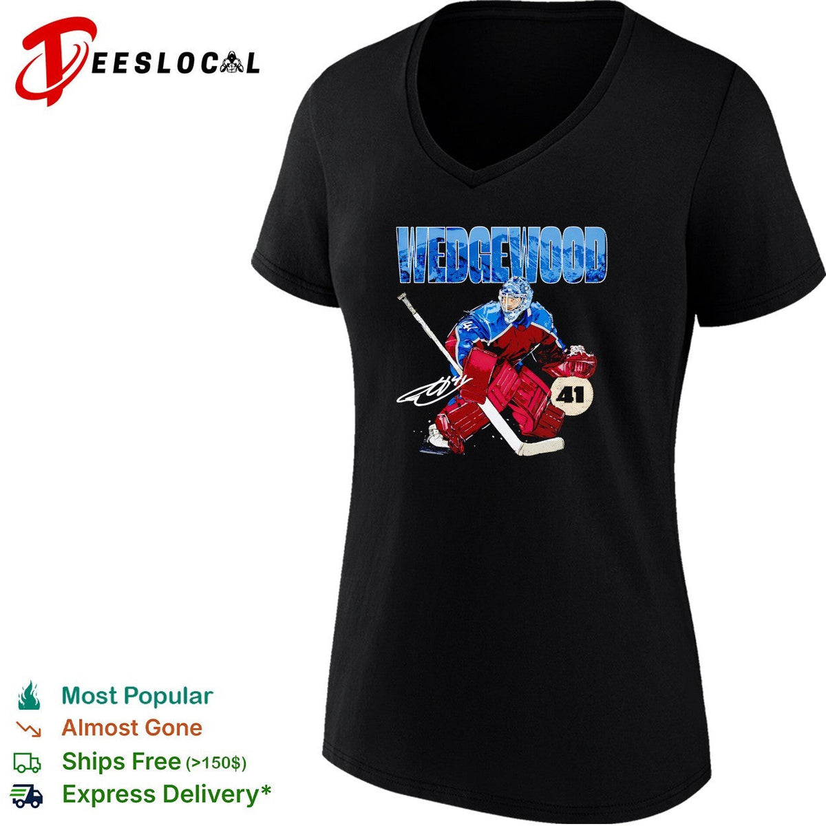 Wedgewood Colorado Avalanche goalie number 41 hockey illustration shirt Unisex
