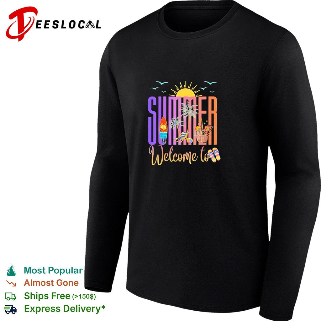 Welcome to summer beach surfboard tropical sunset vibes shirt Unisex