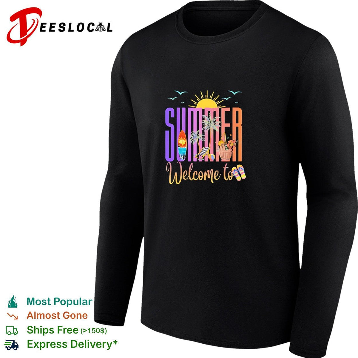 Welcome to summer beach surfboard tropical sunset vibes shirt Unisex