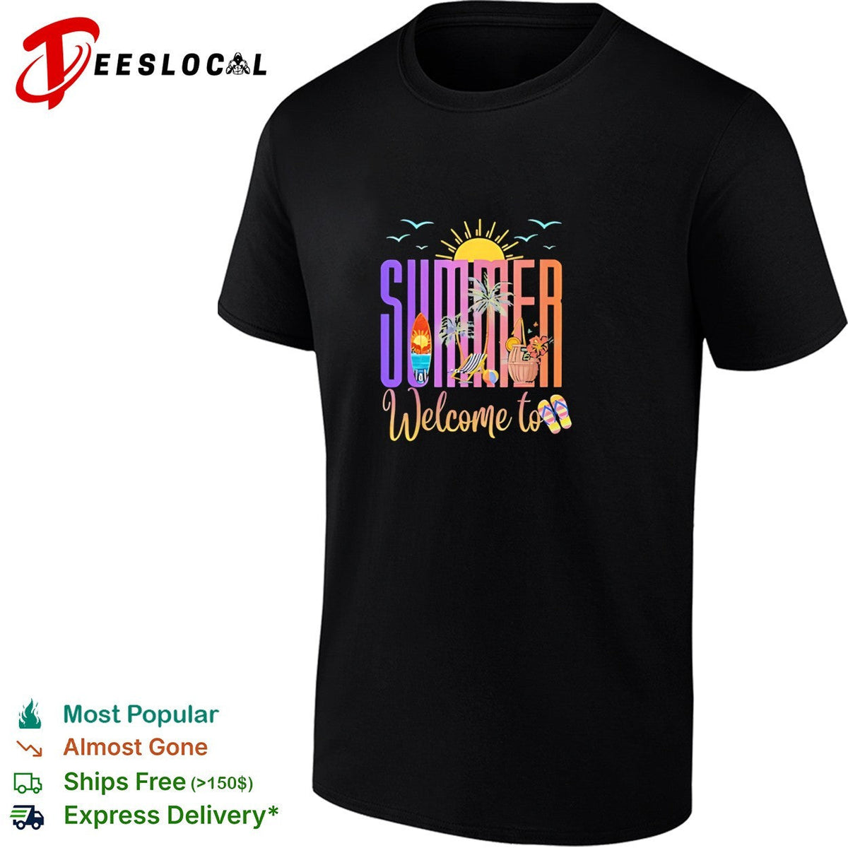 Welcome to summer beach surfboard tropical sunset vibes shirt Unisex