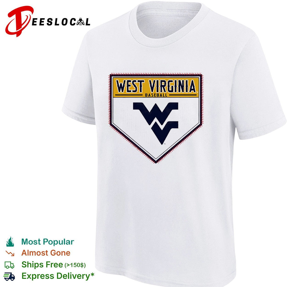 West Virginia Baseball Mountaineers Home Plate Logo shirt Unisex